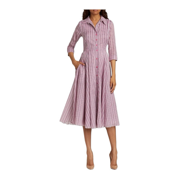 Samantha Sung Aster Napoli Pink Stripe Midi Shirt Dress Size 12 - Picture 6 of 13